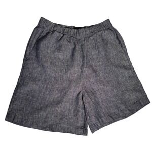 Tahari 100% Linen Comfortable Blue Coastal Elastic Waist Four Pockets Shorts M